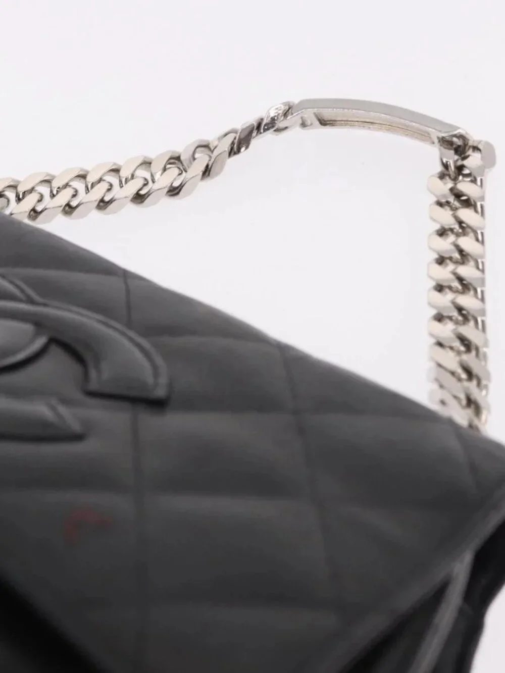 CHANEL Matelasse Chain Hand Bag Lamb Skin Black Silver CC Auth 185765